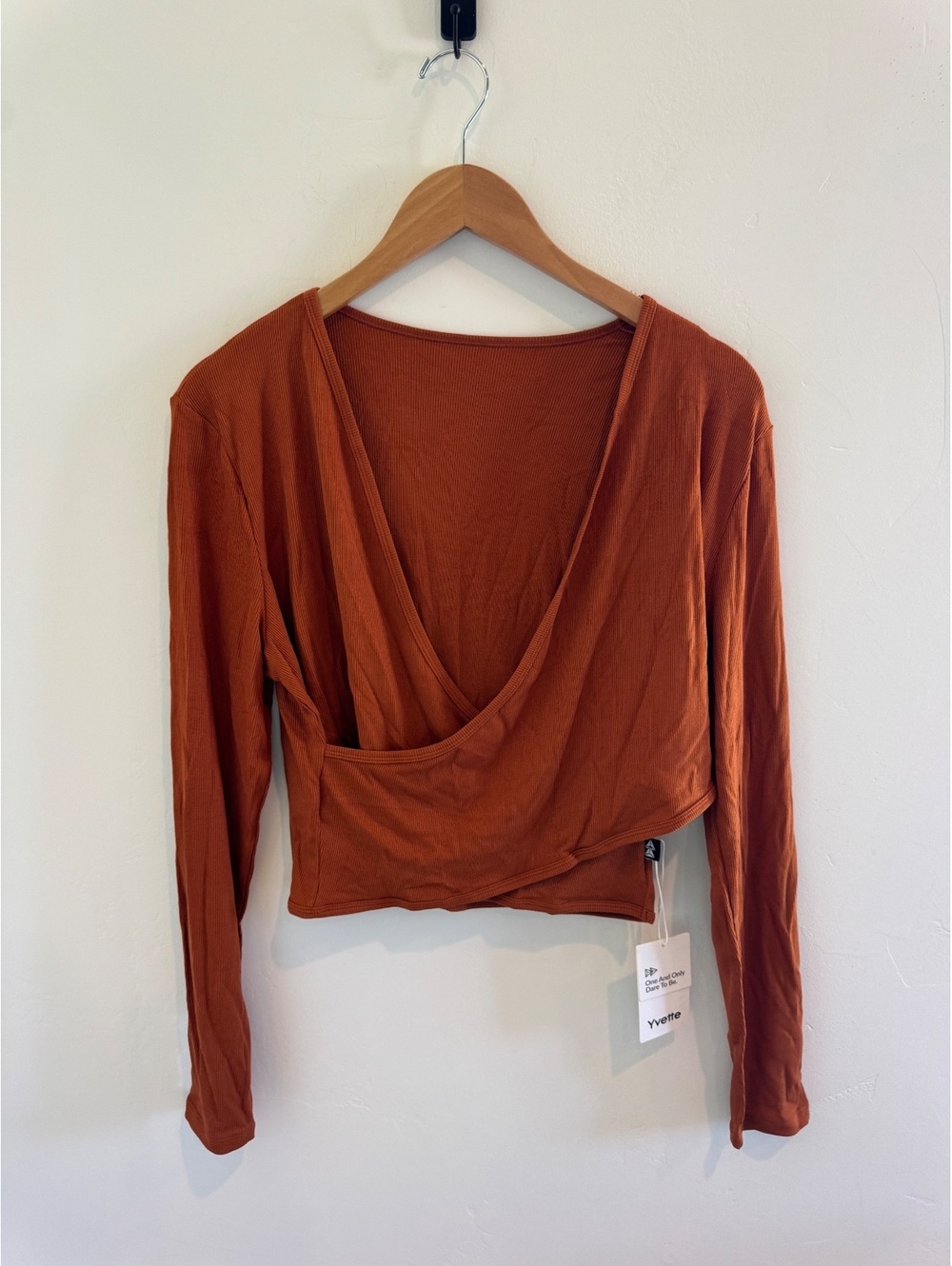 Yvette Rust Ribbed Long Sleeve Top Size XL NWT Cropped Fall Basic